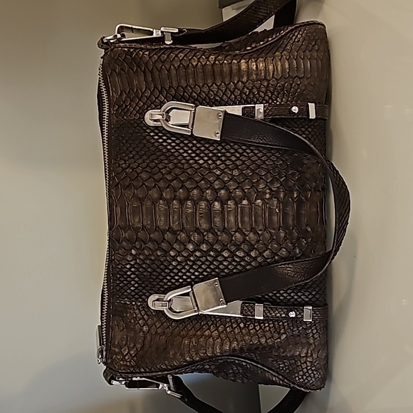 MICHAEL KORS COLLECTION AUTHENTIC PYTHON CONVERTIBLE SATCHEL HANDBAG CRO… - Picture 1 of 12